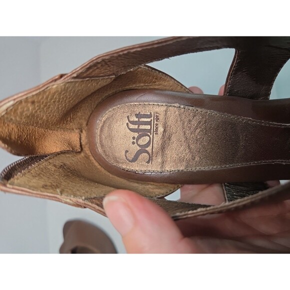Sofft Brown Leather Peep Toe & Sides high heels w/zip up back Cognac Sz 8.5 M - Picture 8 of 12